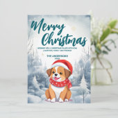 Grappig Hond puppy Vrolijk Kerstboom sneeuw Vakant Feestdagenkaart (Staand voorkant)