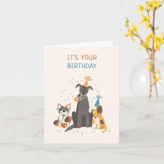 Grappig Honden feest Kaart (Gele Bloem)