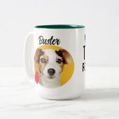 Grappig hondencitaat en aangepaste foto/naam vader tweekleurige koffiemok (Voorkant links)