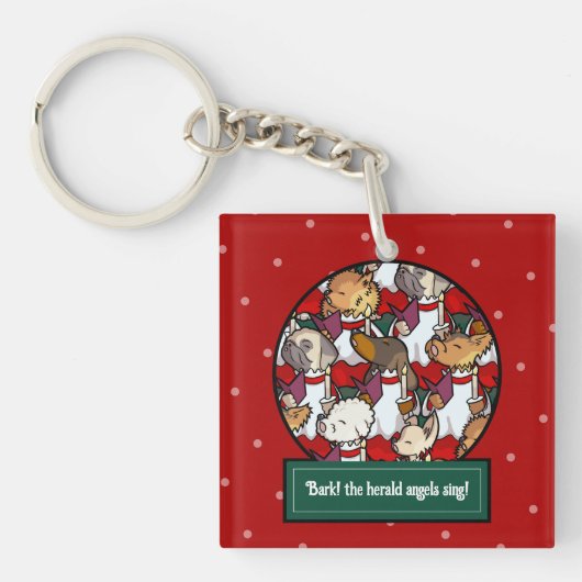 Grappig Hondenkoor Kerstliedje Pug Pun Cartoon Sleutelhanger (Voorkant)
