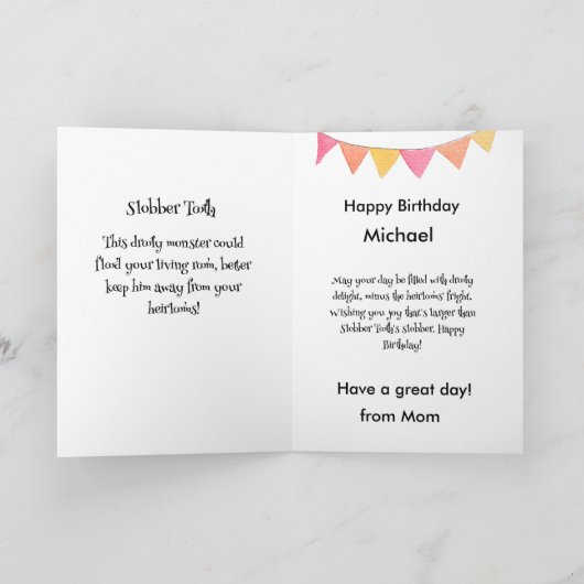 Grappig hondenmonster: Slobber Tand Verjaardag Bedankkaart (Binnen)