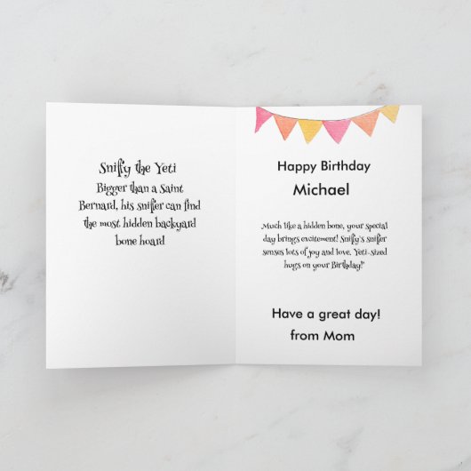 Grappig hondenmonster: Sniffy de Yeti verjaardag Bedankkaart (Binnen)