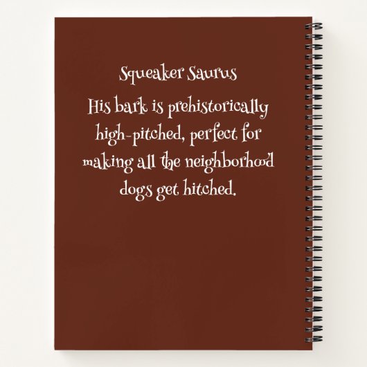 Grappig hondenmonster: Squeaker Saurus Notitieboek (Achterkant)