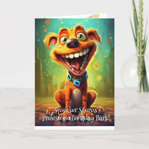 Grappig hondenmonster: Squeaker Saurus Verjaardag Bedankkaart