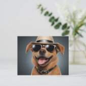 Grappig hondje met bril en pet briefkaart (Staand voorkant)