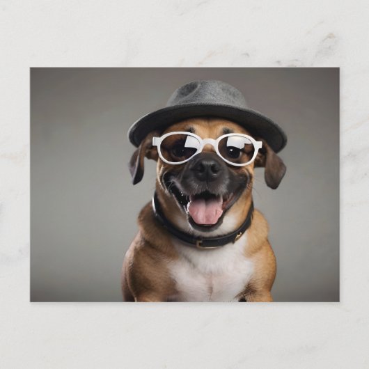 Grappig hondje met bril en pet briefkaart (Voorkant)