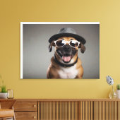 Grappig hondje met bril en pet canvas afdruk (Insitu (Woonkamer))