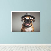 Grappig hondje met bril en pet canvas afdruk (Insitu (Houten vloer))