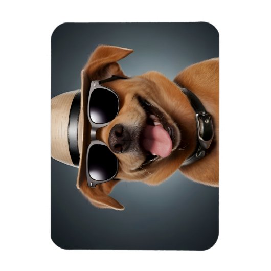 Grappig hondje met bril en pet magneet (Verticaal)