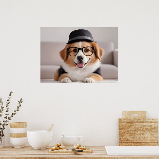 Grappig hondje met bril en pet poster (Keuken)