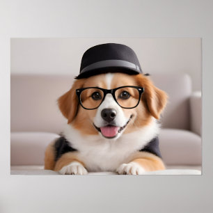 Grappig hondje met bril en pet poster