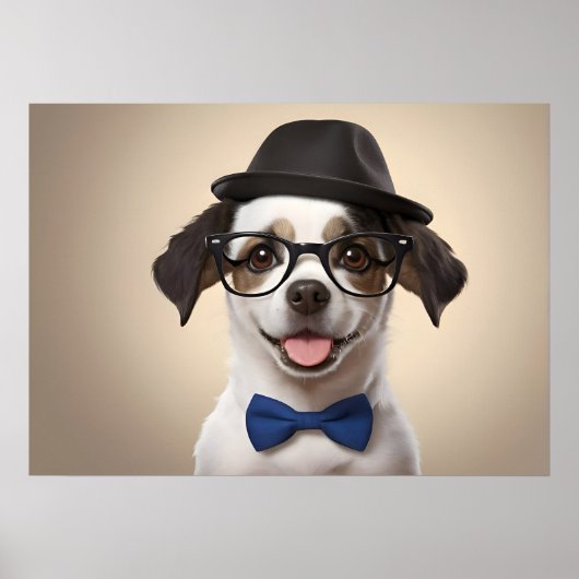 Grappig hondje met bril en pet poster (Voorkant)