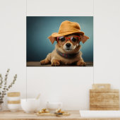 Grappig hondje met bril en pet poster (Keuken)