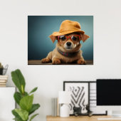 Grappig hondje met bril en pet poster (Thuiskantoor)