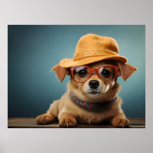 Grappig hondje met bril en pet poster (Voorkant)