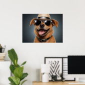 Grappig hondje met bril en pet poster (Thuiskantoor)