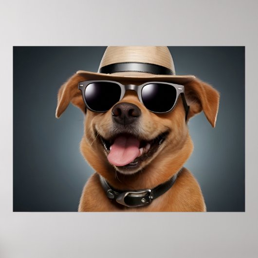 Grappig hondje met bril en pet poster (Voorkant)