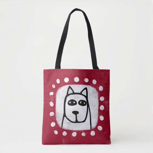 Grappig hondje op rode Canvas tas (Voorkant)