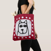 Grappig hondje op rode Canvas tas (Dichtbij)