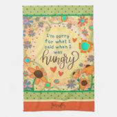 Grappig hongerig citaat bloemenhart naam keuken theedoek (Verticaal)