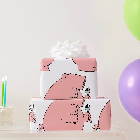 Grappig hongerig varken dat vork en mes vasthoudt cadeaupapier