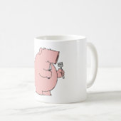 Grappig hongerig varken dat vork en mes vasthoudt koffiemok (Voorkant rechts)