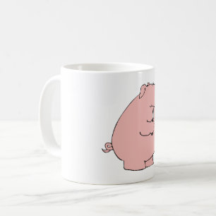 Grappig hongerig varken dat vork en mes vasthoudt koffiemok