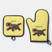 Grappig hongerige cartoon ovenwant & pannenlap set (Voorkant)