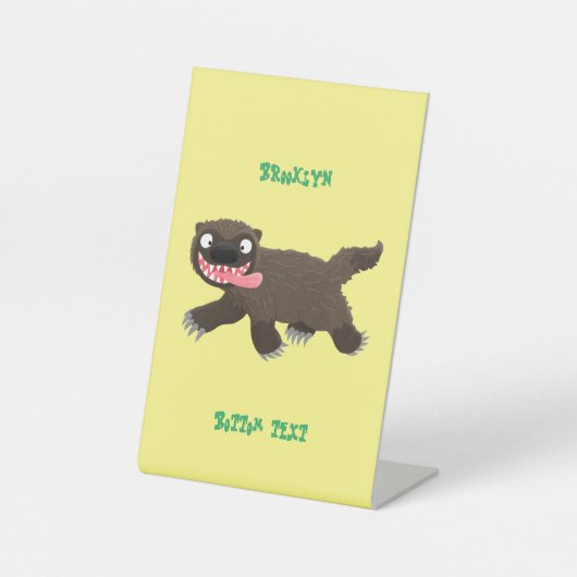 Grappig hongerige cartoon reclamebord met voetstuk (Voorkant)