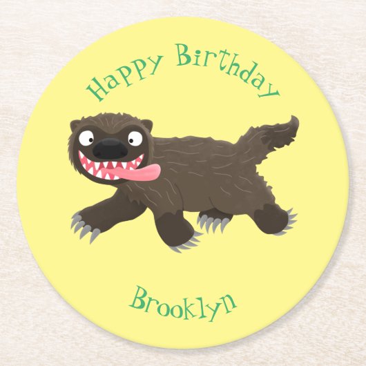 Grappig hongerige cartoon ronde kartonnen onderzetter (Voorkant)