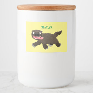 Grappig hongerige cartoon voedselcontainer etiket