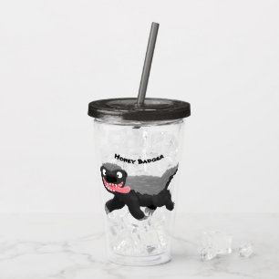 Grappig hongerige honingbadger cartoon illustratie acryl drinkbeker