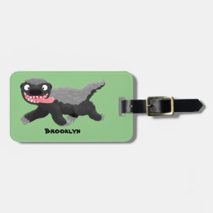 Grappig hongerige honingbadger cartoon illustratie bagagelabel