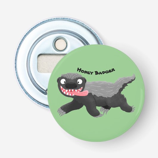 Grappig hongerige honingbadger cartoon illustratie button flesopener (Voorkant)