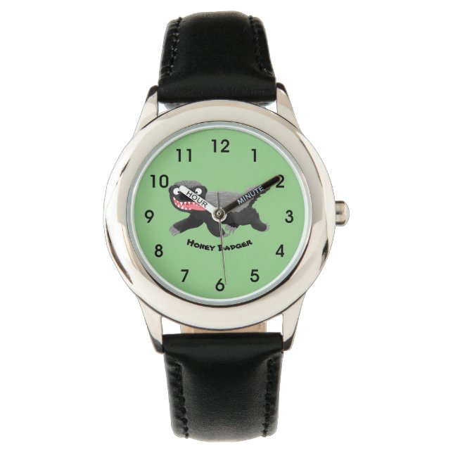 Grappig hongerige honingbadger cartoon illustratie horloge (Voorkant)
