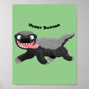 Grappig hongerige honingbadger cartoon illustratie poster