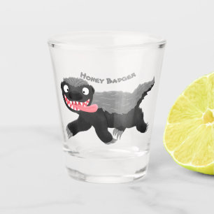 Grappig hongerige honingbadger cartoon illustratie shot glas