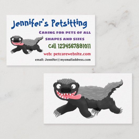 Grappig hongerige honingbadger cartoon illustratie visitekaartje (Voorkant / Achterkant)