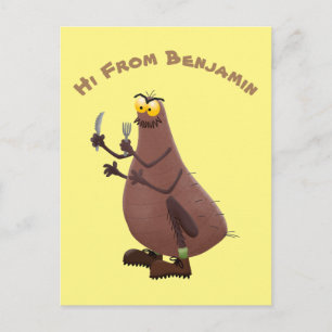 Grappig hongerige lelijke cartoon briefkaart