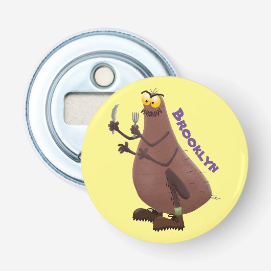 Grappig hongerige lelijke cartoon button flesopener (Voorkant)