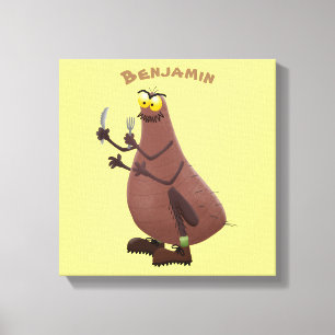 Grappig hongerige lelijke cartoon canvas afdruk