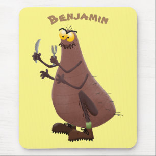 Grappig hongerige lelijke cartoon muismat