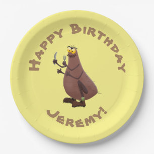 Grappig hongerige lelijke cartoon papieren bordje