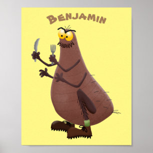 Grappig hongerige lelijke cartoon poster