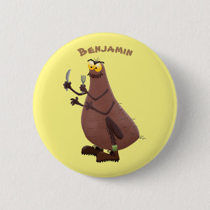 Grappig hongerige lelijke cartoon ronde button 5,7 cm