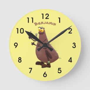 Grappig hongerige lelijke cartoon ronde klok