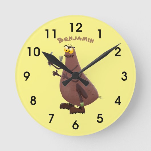 Grappig hongerige lelijke cartoon ronde klok (Voorkant)