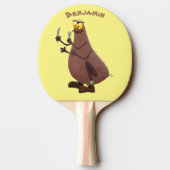 Grappig hongerige lelijke cartoon tafeltennisbatje (Achterkant)