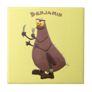 Grappig hongerige lelijke cartoon tegeltje