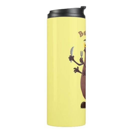 Grappig hongerige lelijke cartoon thermosbeker (Gedraaid links)